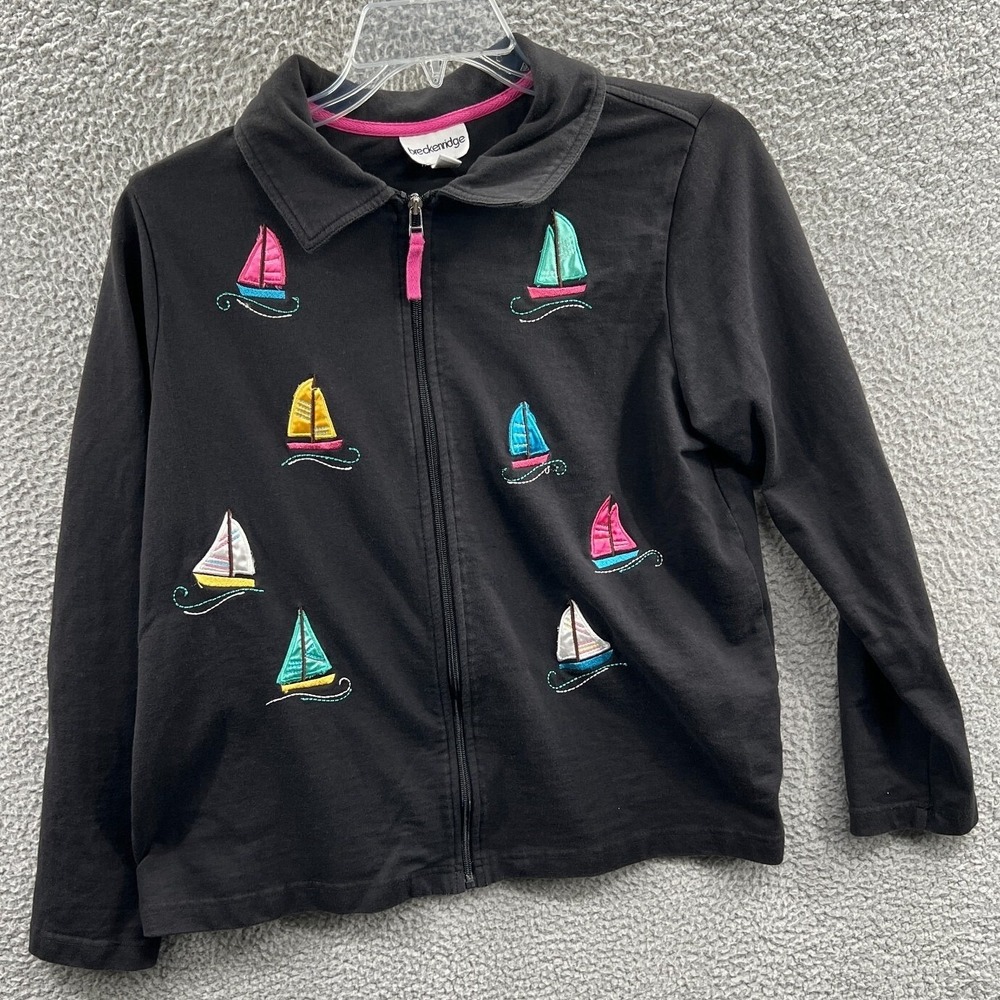 Breckenridge Womens Full Zip Sweatshirt XL Black Embroidered‎ Sailboat Nautical